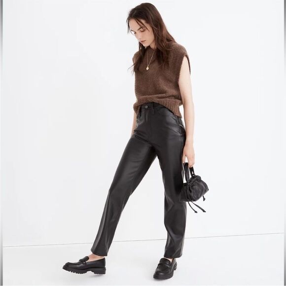 Madewell The Perfect Vintage Straight Jean Faux‎ Leather Edition Black sz 23 NWT - Picture 3 of 13